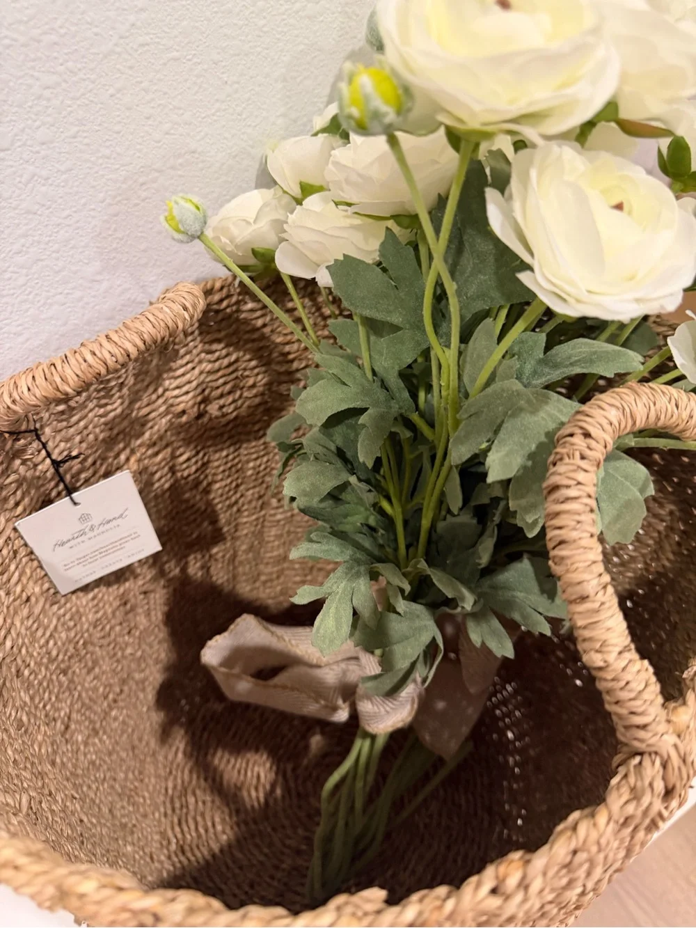 Woven Seagrass Storage Basket with Handles Artificial Flowers